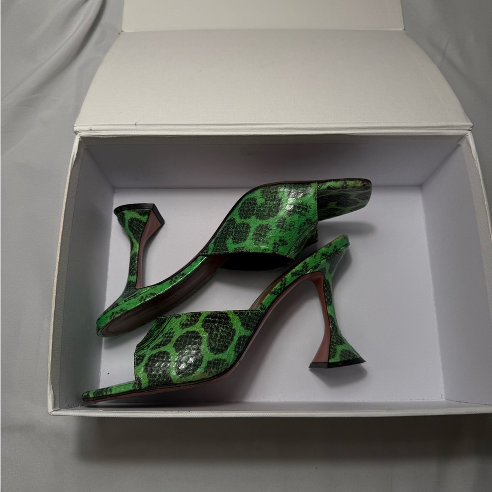Amina Muaddi Lupita Heels in Green Snake Print Heels - Picture 2 of 5